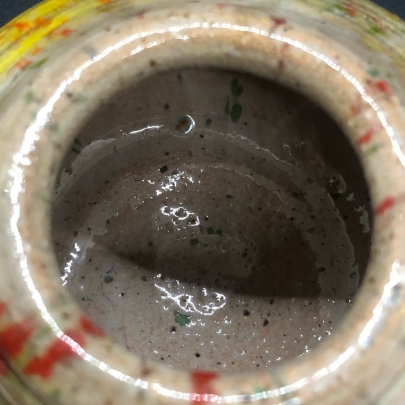 Studio Pottery Small Round Vase Splatter Paint Design Yellow And Red - Picture 8 of 8